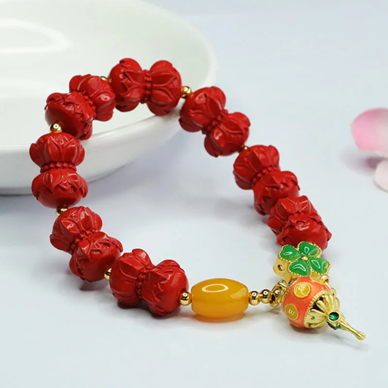 Tibetan National Wind Bracelet with Cinnabar Stone and Jade