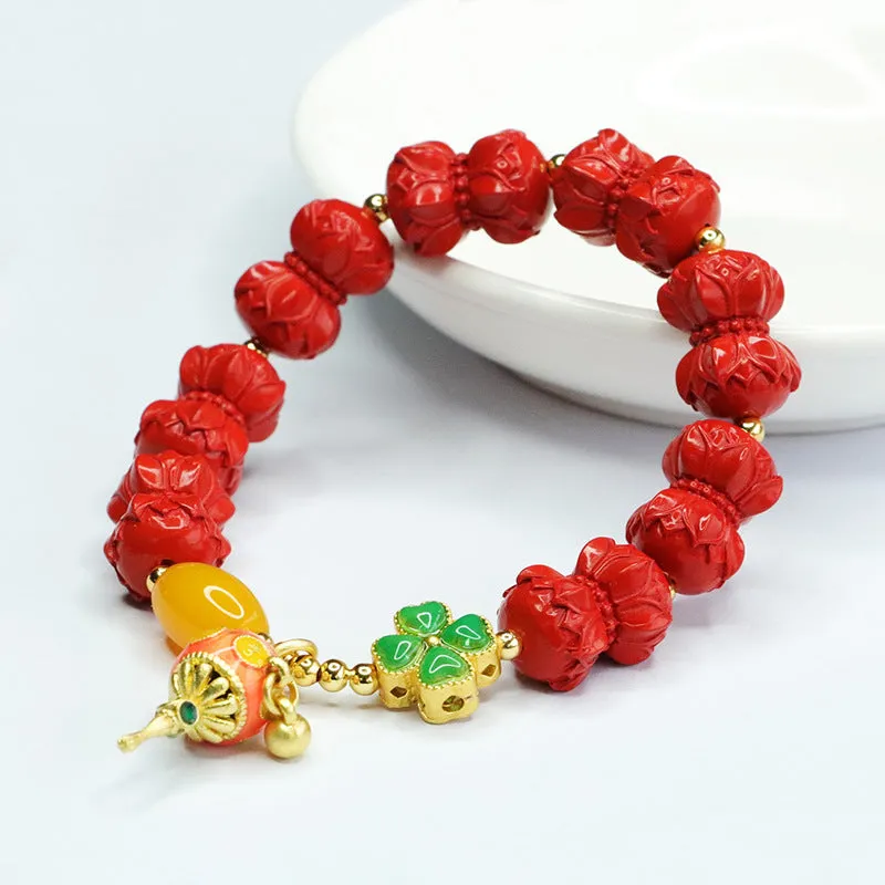 Tibetan National Wind Bracelet with Cinnabar Stone and Jade