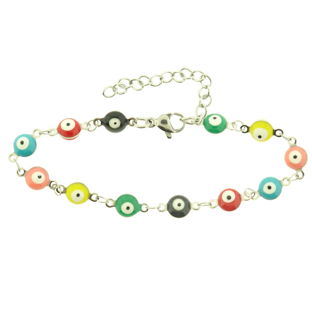 Titanium Steel Evil Eye Chain Bracelet 6" Plus Extender - 6mm - 1 Bracelet - Choose Your Color