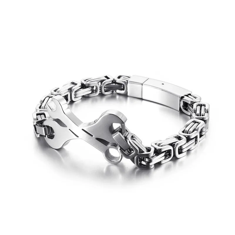 Titanium Steel Men's Bracelet with Creative Personality Wrench Design - Fashion Trend Emperor Return Chain