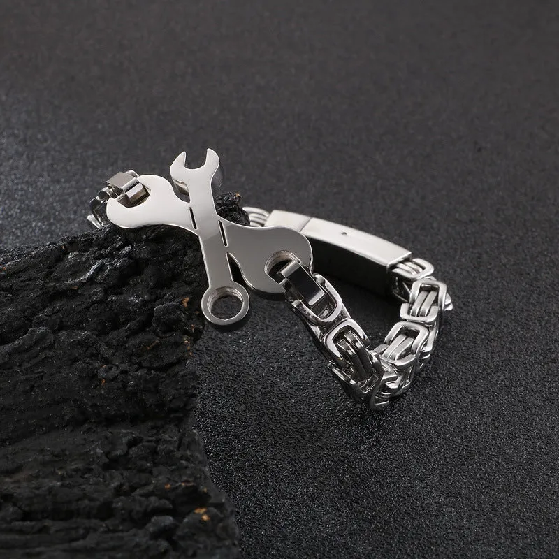 Titanium Steel Men's Bracelet with Creative Personality Wrench Design - Fashion Trend Emperor Return Chain