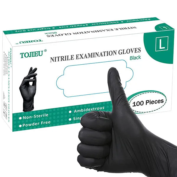 TOJIEU®, Disposable Medical Nitrile Examination Gloves, Black, Large (200 Count)