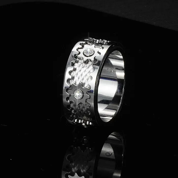 Trend New Titanium Steel Zircon Inlaid Gear Rotatable Men And Women Fashion Ring Couple Friend Birthday Gift Jewelry