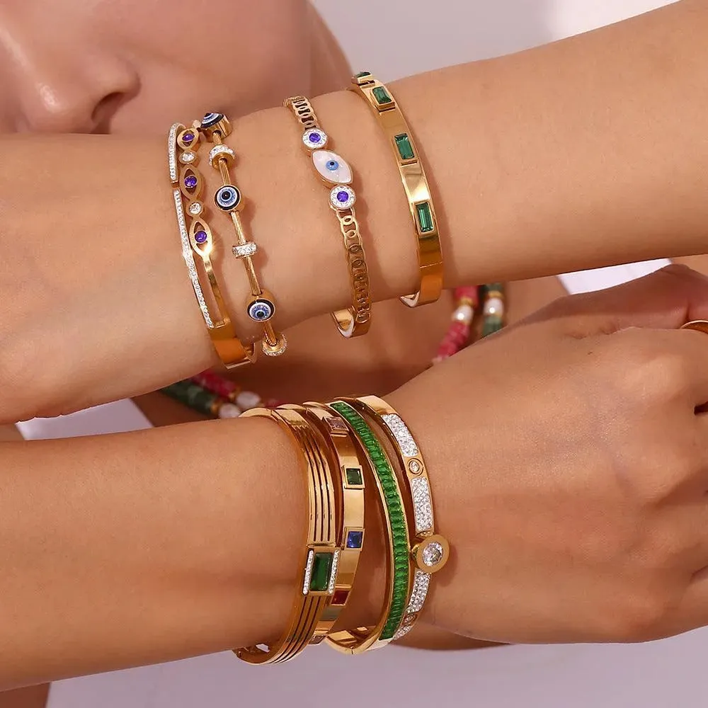 Trendy Gold-Plated Geometric Bangles – Hypoallergenic Women's Jewelry