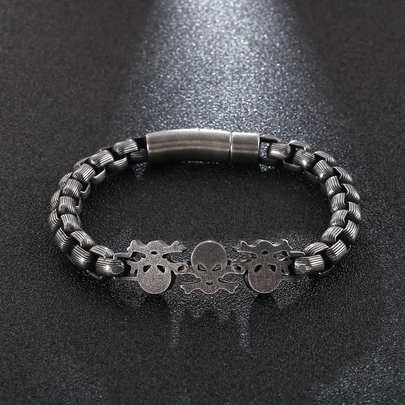 Trendy Hip Hop Style Men's Titanium Steel Skull Bracelet Inspired by European and American Street Fashion