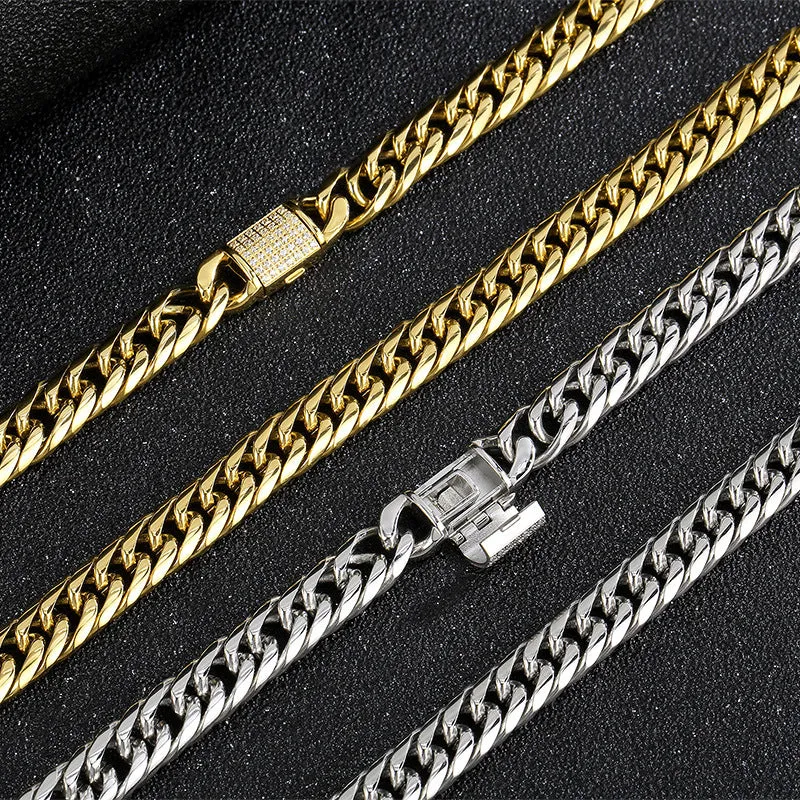 Trendy Japanese-Korean Hip-Hop Jewelry: CNC Zircon-Studded Double-Woven Denim Chain Necklace for Men in Titanium Steel