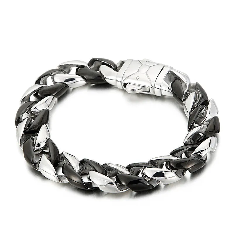 Trendy Men's Black Titanium Steel Bracelet - Simple and Creative European-American Fashion Jewelry