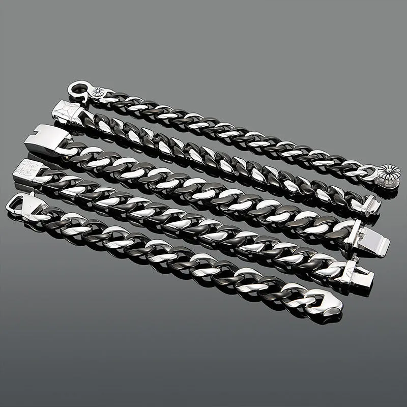 Trendy Men's Black Titanium Steel Bracelet - Simple and Creative European-American Fashion Jewelry