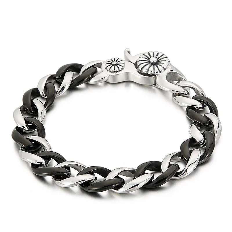 Trendy Men's Black Titanium Steel Bracelet - Simple and Creative European-American Fashion Jewelry