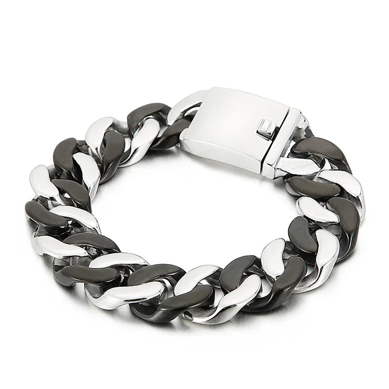 Trendy Men's Black Titanium Steel Bracelet - Simple and Creative European-American Fashion Jewelry