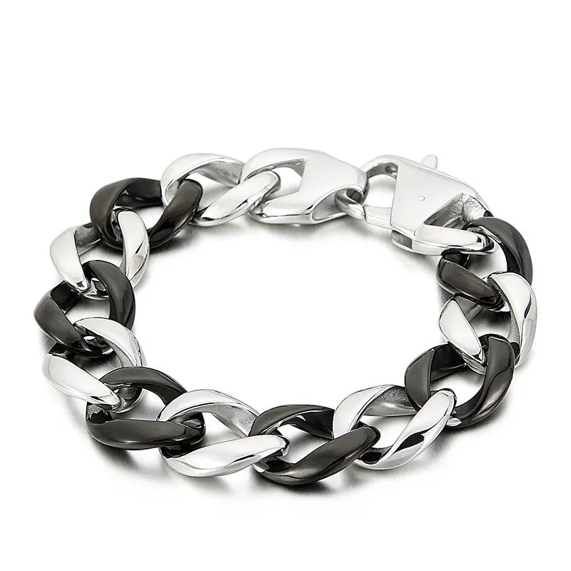 Trendy Men's Black Titanium Steel Bracelet - Simple and Creative European-American Fashion Jewelry