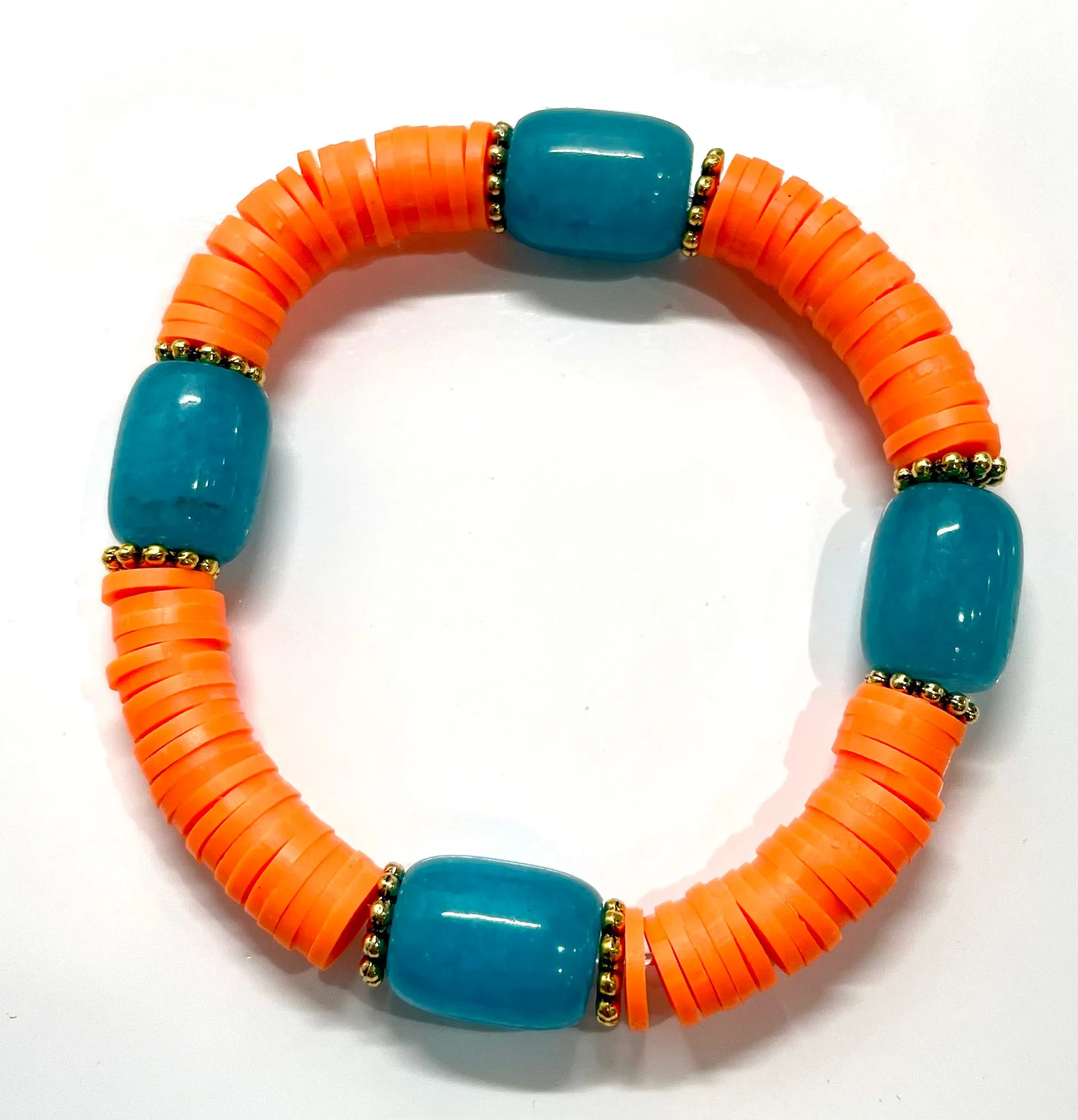 Tropical Tangerine Heishi & Chrysocolla Gemstone Bracelet