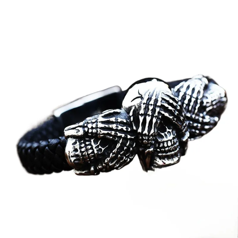 Viking Heritage-Inspired Stainless Steel Skull Bracelet for Men