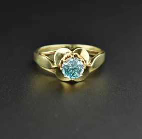 Vintage 14K Gold Buttercup Blue Zircon Ring