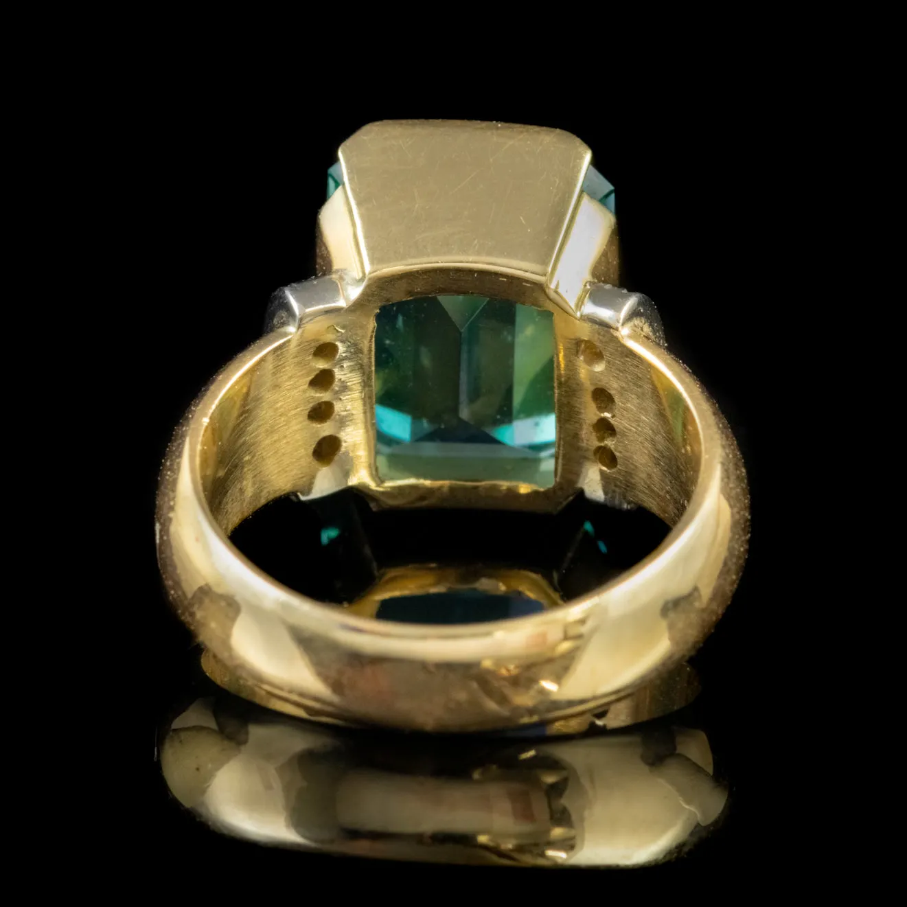 Vintage 7Ct Emerald Cut Blue Zircon Diamond Ring 18Ct Gold Circa 1960