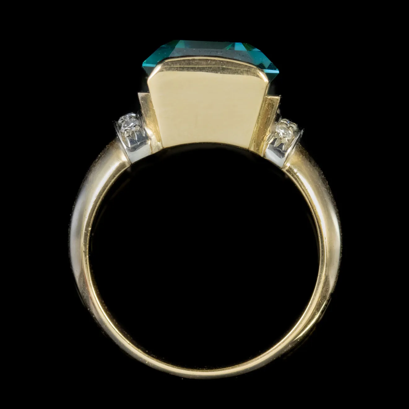 Vintage 7Ct Emerald Cut Blue Zircon Diamond Ring 18Ct Gold Circa 1960