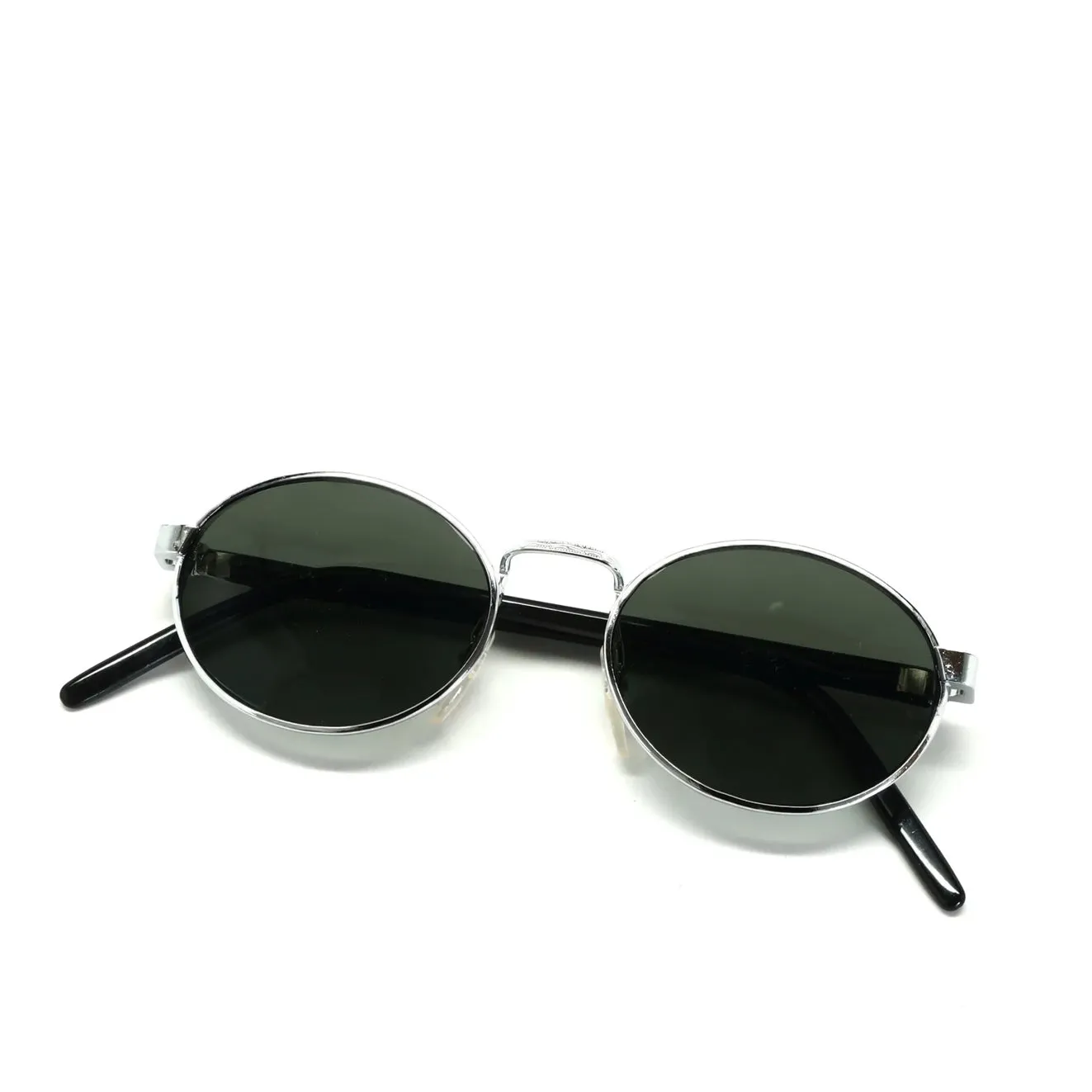 Vintage 90s Deadstock Oval Frame Sunglasses - Silver Black