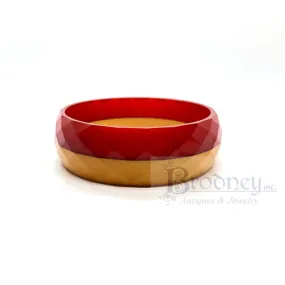 Vintage Half Butterscotch and Half Red Faceted Bakelite Bangle Bracelet