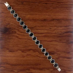 VINTAGE Hinged-Link 950 Silver & Onyx Bracelet