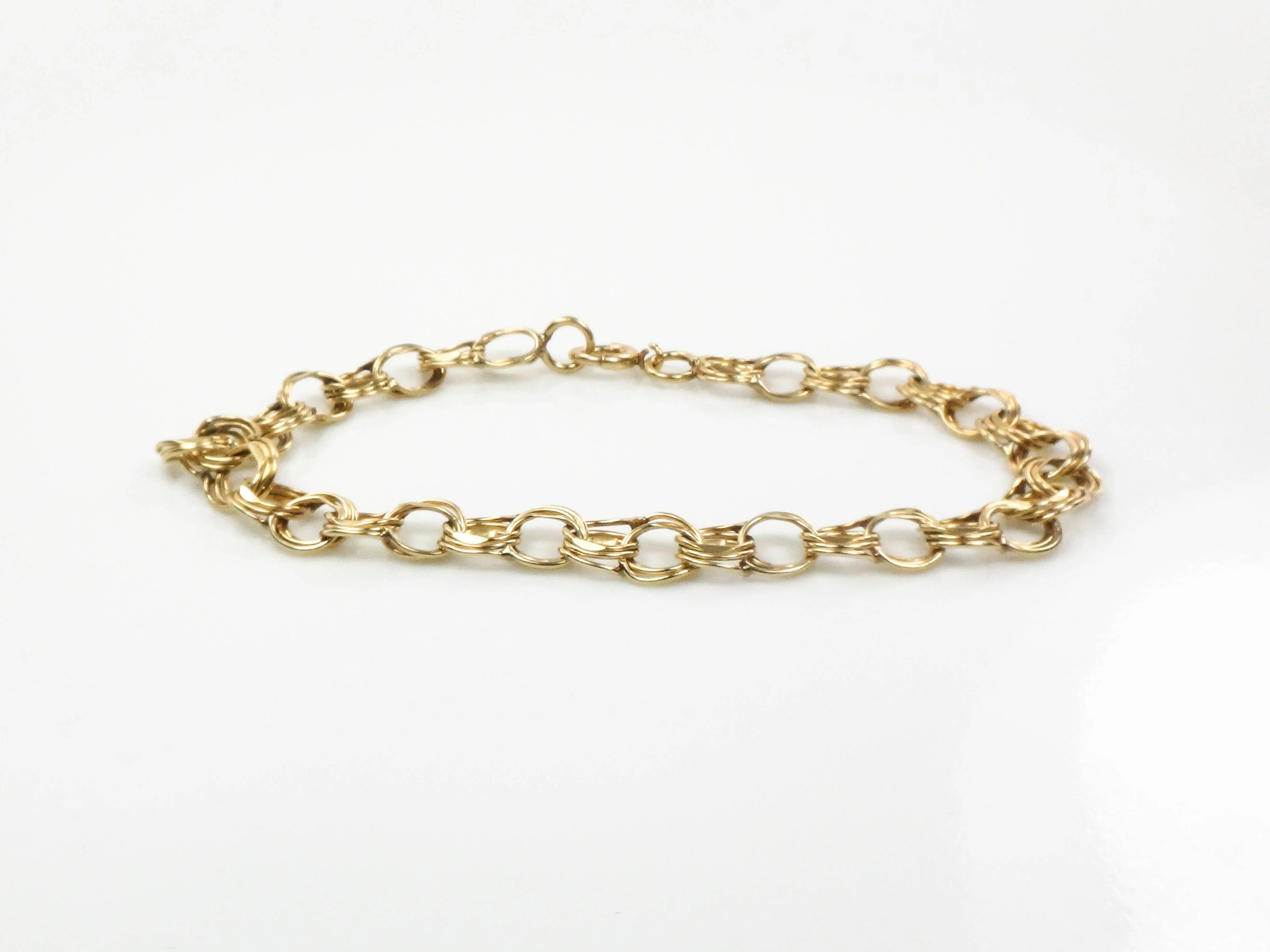 Vintage Solid 14k Yellow Gold Triple Round Link Charm Bracelet 7.25"