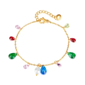 Vividly Colorful Teardrop and Pearl Charms Bracelet