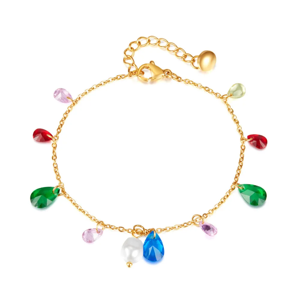 Vividly Colorful Teardrop and Pearl Charms Bracelet