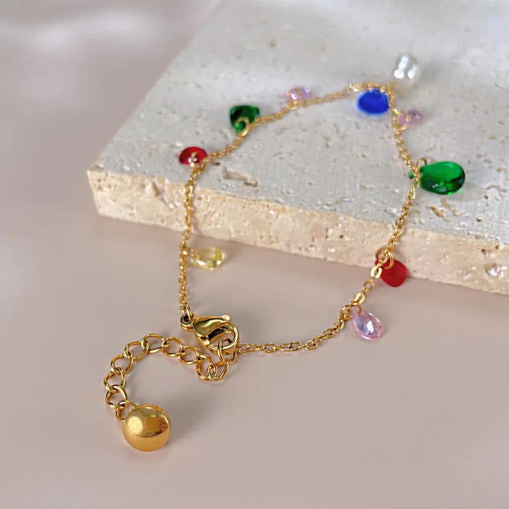 Vividly Colorful Teardrop and Pearl Charms Bracelet