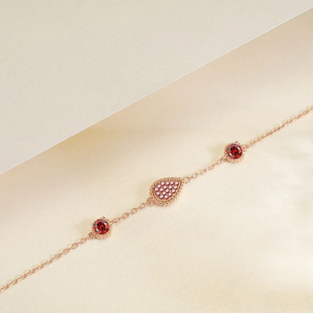 Water Droplet Pendant Round Red Garnet Sterling Silver Bracelet