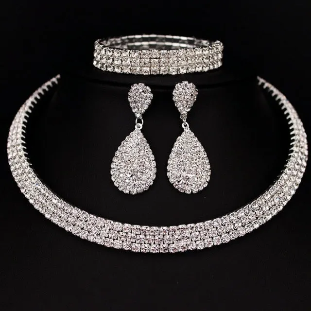 Wedding Jewelry Classic Crystal Jewelry Set for Bride with Rhinestones