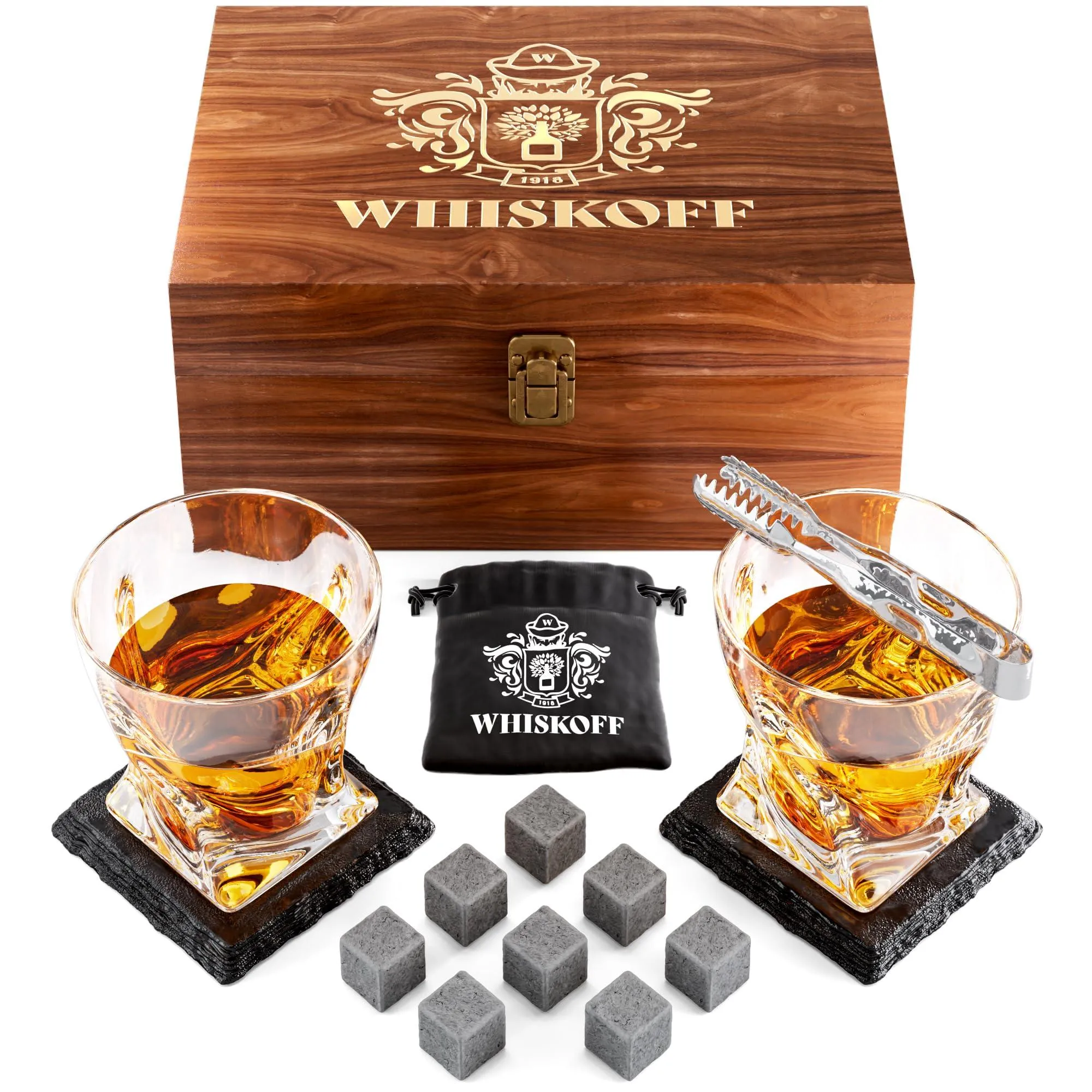 Whiskey Glass Set of 2 -Father day Bourbon Glass & Stones Gift Includes