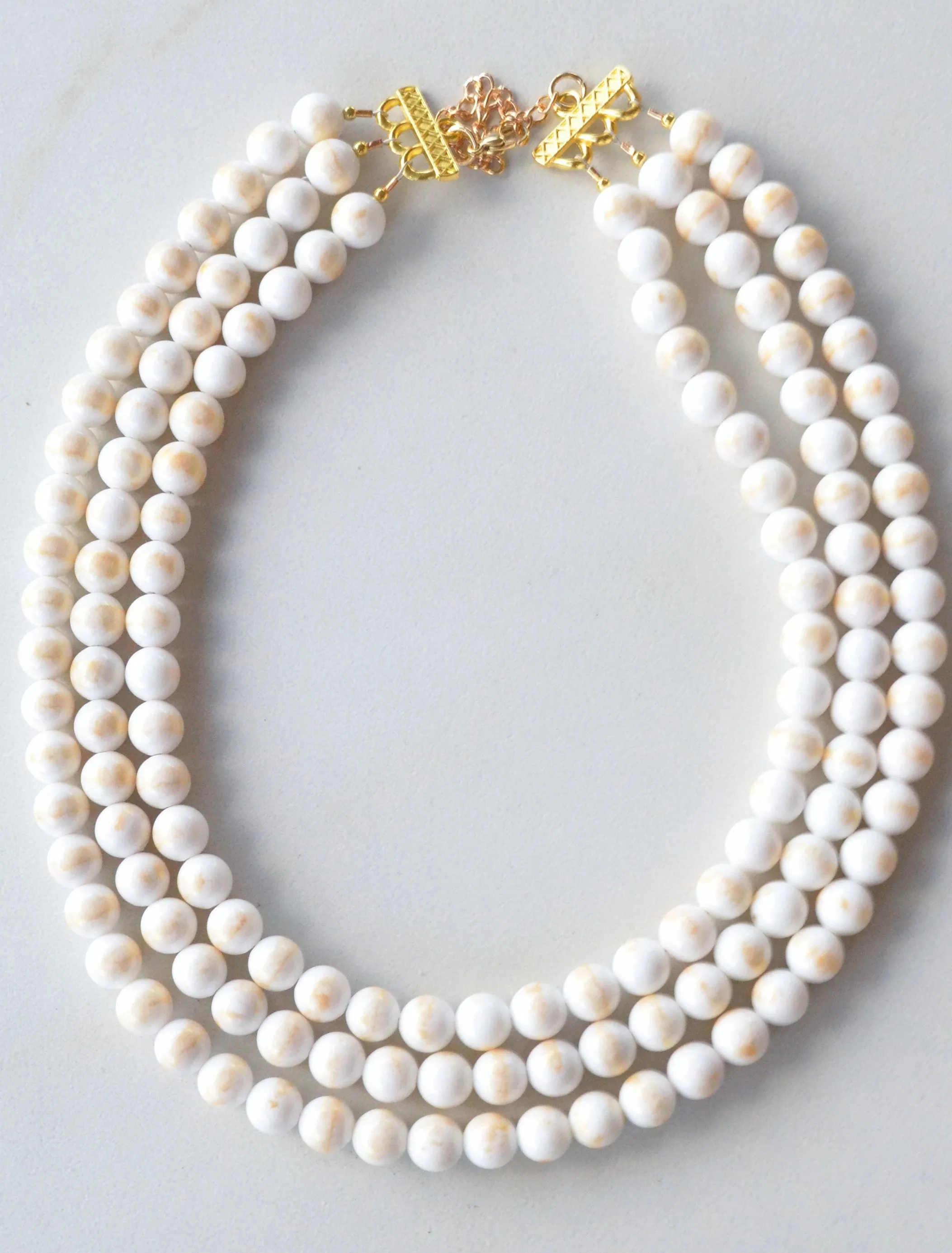 White Gold Beaded Chunky Multi Strand Statement Necklace - Jamie