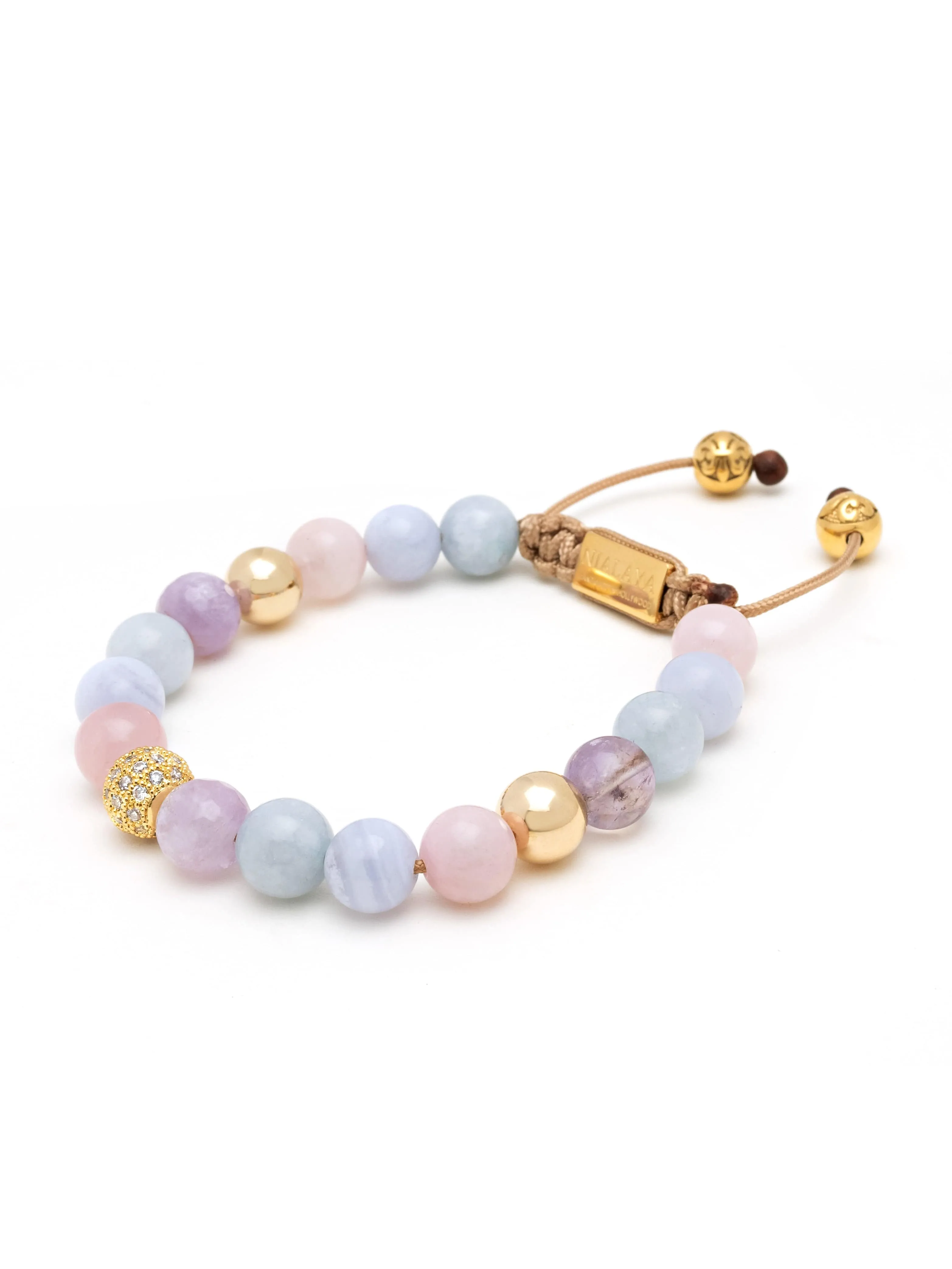 Women's Beaded Bracelet with Aquamarine, Blue Lace Agate, Rose Quartz, and Amethyst Lavender