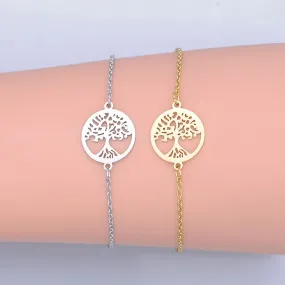 Women's Thin Chain Geometric Hollow Tree Of Life Pendant Bracelet