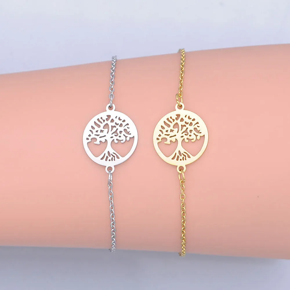 Women's Thin Chain Geometric Hollow Tree Of Life Pendant Bracelet