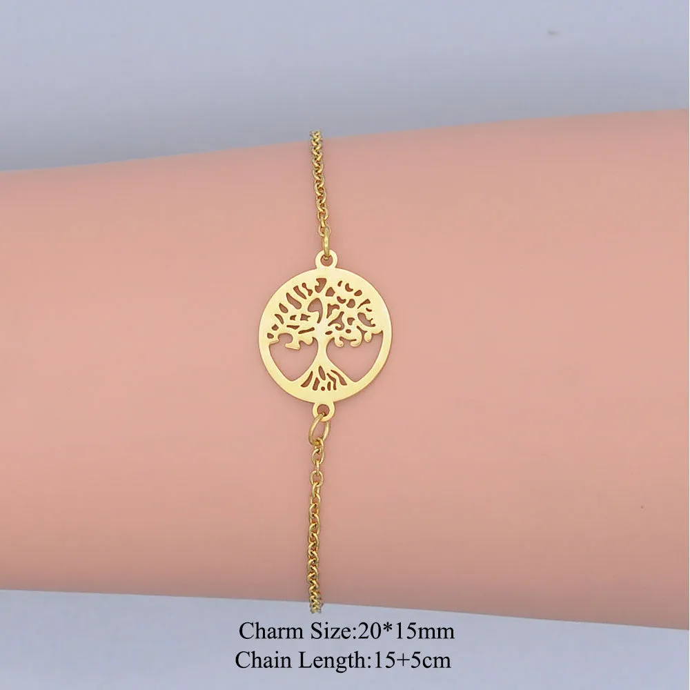 Women's Thin Chain Geometric Hollow Tree Of Life Pendant Bracelet