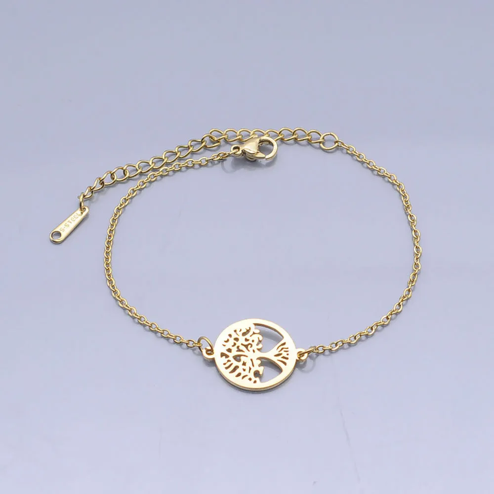 Women's Thin Chain Geometric Hollow Tree Of Life Pendant Bracelet