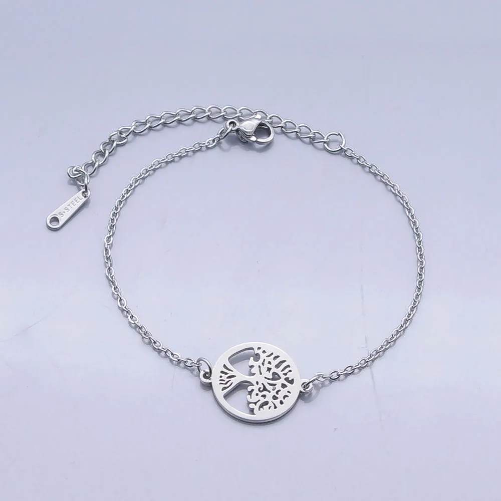 Women's Thin Chain Geometric Hollow Tree Of Life Pendant Bracelet