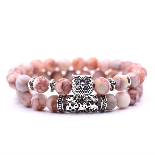 YIZIZAI Owl Bracelet Jewelry Stone Bracelets Men Women Pulseira Masculina Feminina Bileklik Pulseras Mujer Bijoux Armband set